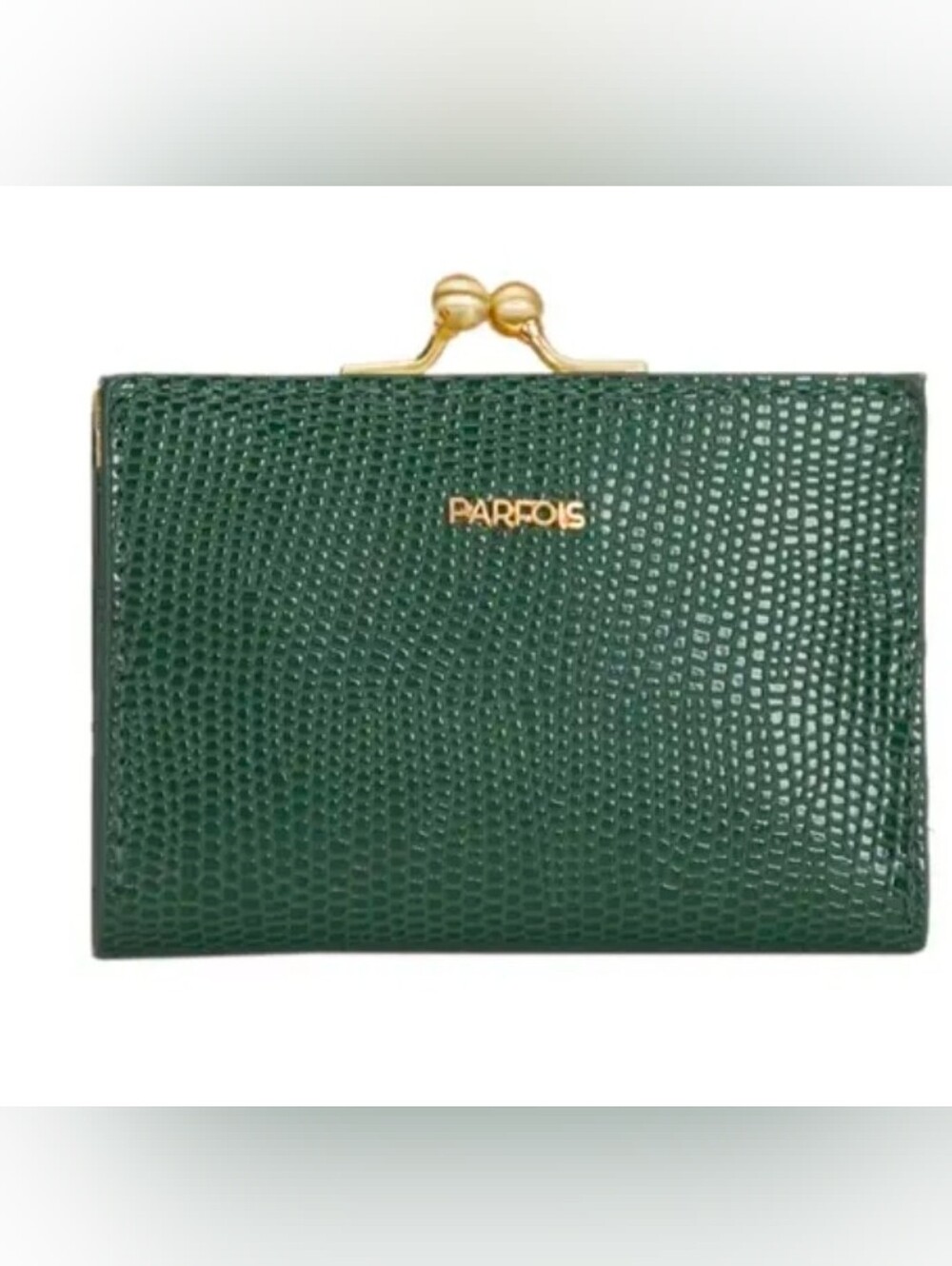 Parfois Emerald SNAKE EMBOSSED Kiss-Lock Wallet COIN CARD Green Snap Closure